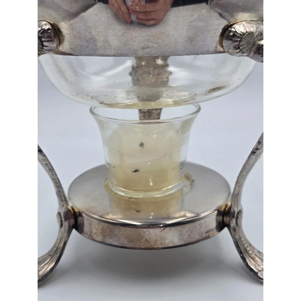 Vintage  Silver Plated Glass Coffee Pot Carafe W / Warming Stand 14.5
